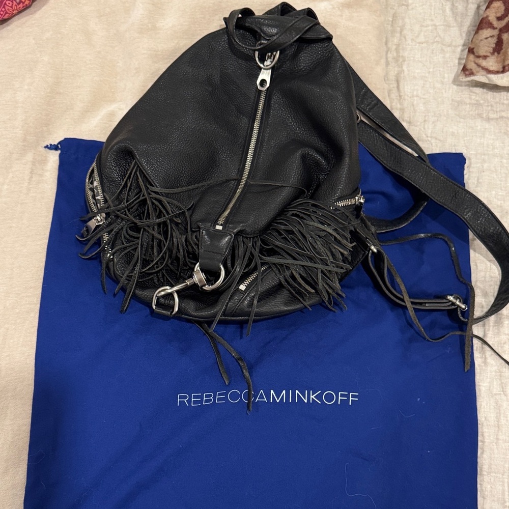 Rebecca Minkoff Black Leather Fringe Backpack